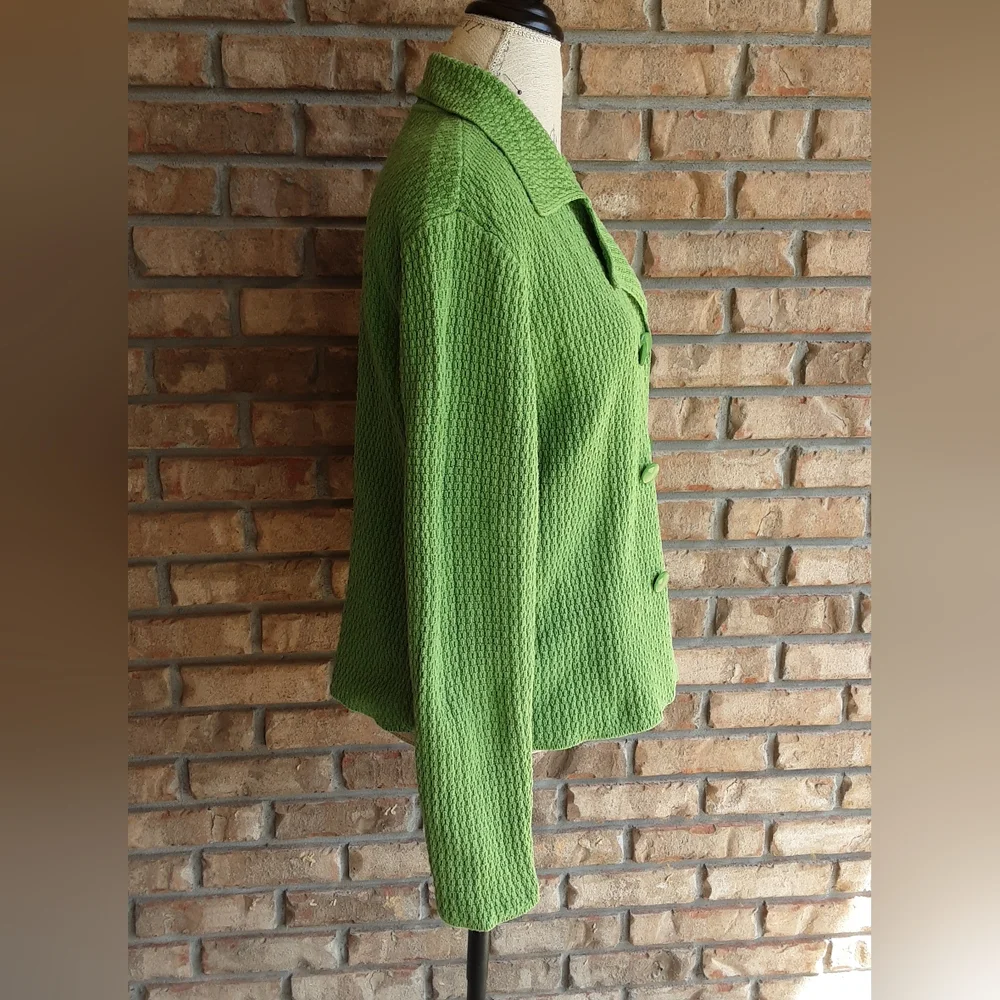 Talbots Vibrant Green Classic Cable Knit Cozy Sweater Jacket.